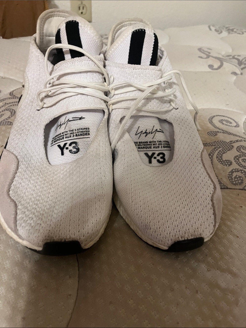 Y-3 Men's White Sneakers with Black Tongue Stripe